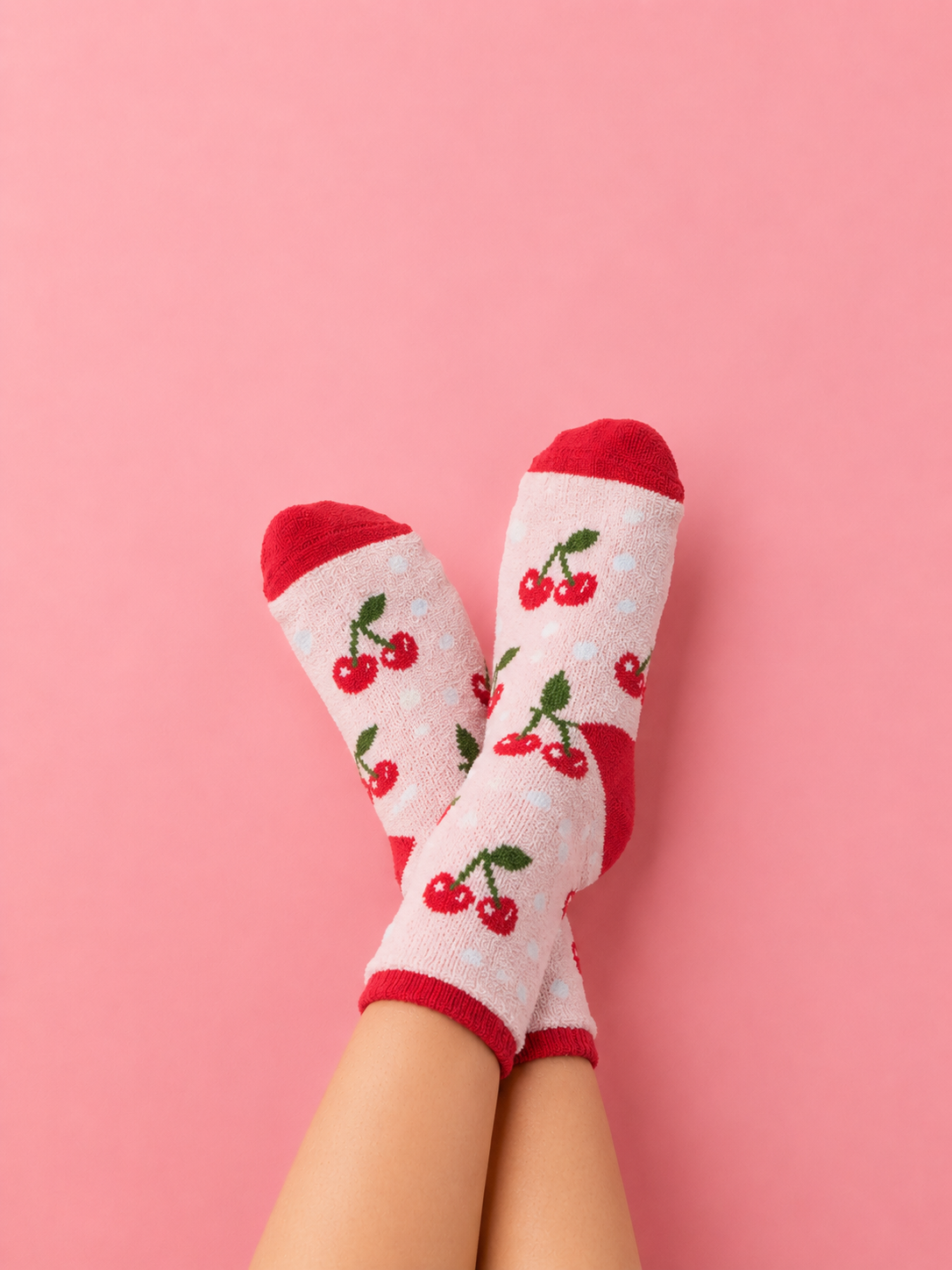 Cherry fuzzy socks