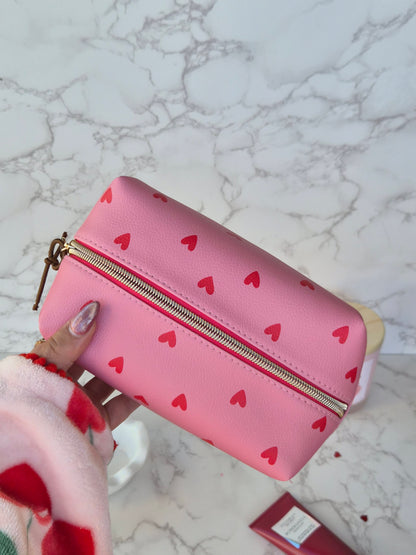 Makeup bag - pink with red hearts